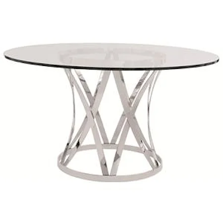 Round Glass Top Dining Table with Polished Metal Base